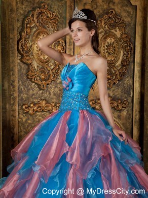 Multi-color Strapless Beading and Ruffles 2013 Quinceanera Dress