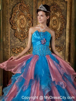 Multi-color Strapless Beading and Ruffles 2013 Quinceanera Dress