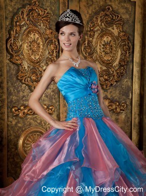 Multi-color Strapless Beading and Ruffles 2013 Quinceanera Dress