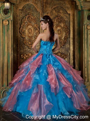 Multi-color Strapless Beading and Ruffles 2013 Quinceanera Dress