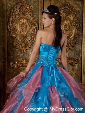 Multi-color Strapless Beading and Ruffles 2013 Quinceanera Dress