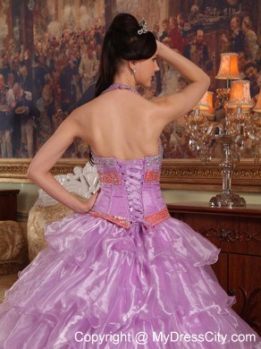 Two-toned Organza Halter Dress For Sweet 15 with Ruffled Layers