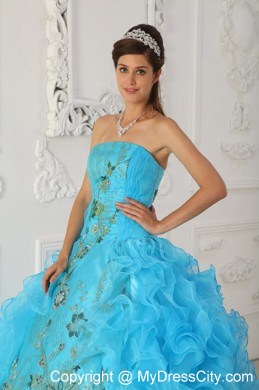 Pretty Ruffles Organza Embroidery Quinceanera Dress for Cheap