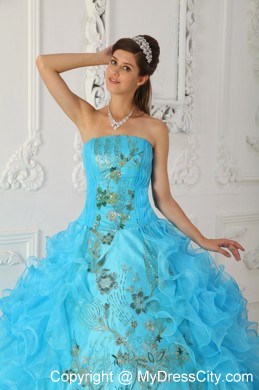 Pretty Ruffles Organza Embroidery Quinceanera Dress for Cheap