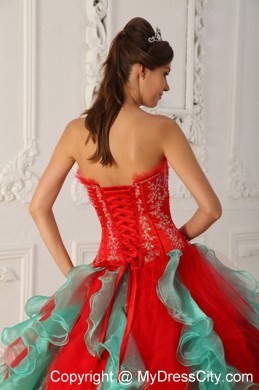 Fashion Red and Green Organza Ruffles Sweet 15 Dress