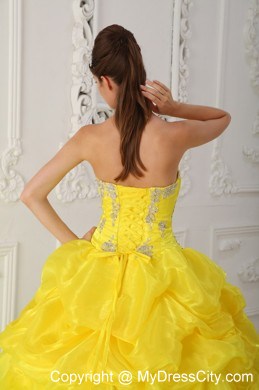 Yellow and Blue Sweet 15 Dress with Pick-ups and Appliques