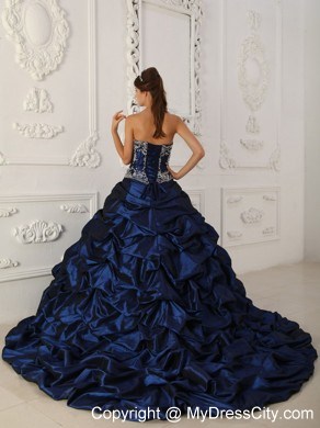 Navy Blue Sweetheart 2013 Quinceanera Dress with Chapel Train