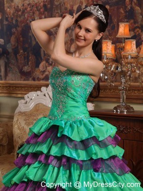 Sweetheart Ruffled Layers Quinceanera Party Dress with Multi-color