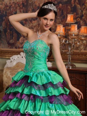 Sweetheart Ruffled Layers Quinceanera Party Dress with Multi-color