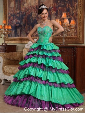 Sweetheart Ruffled Layers Quinceanera Party Dress with Multi-color