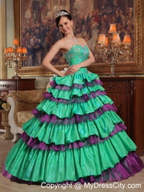 Sweetheart Ruffled Layers Quinceanera Party Dress with Multi-color