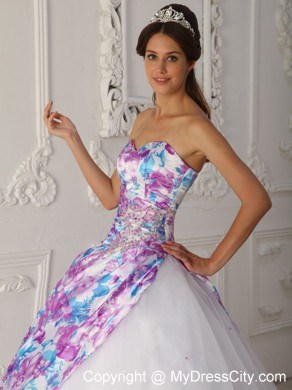 2013 Printing Strapless Organza Corset 2013 Quinceanera Dress