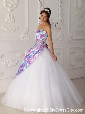 2013 Printing Strapless Organza Corset 2013 Quinceanera Dress