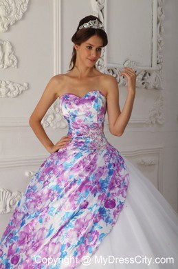 2013 Printing Strapless Organza Corset 2013 Quinceanera Dress