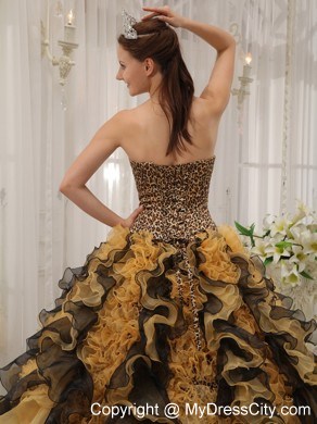 Luxurious Multi-color Sweetheart Ruffles Leopard Sweet 15 Dress