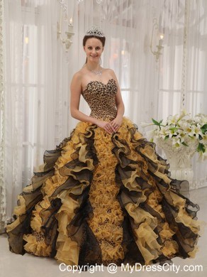 Luxurious Multi-color Sweetheart Ruffles Leopard Sweet 15 Dress