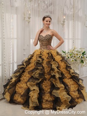 Luxurious Multi-color Sweetheart Ruffles Leopard Sweet 15 Dress