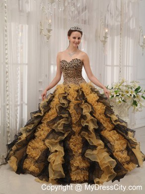 Luxurious Multi-color Sweetheart Ruffles Leopard Sweet 15 Dress