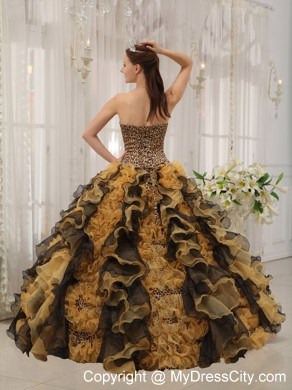 Luxurious Multi-color Sweetheart Ruffles Leopard Sweet 15 Dress