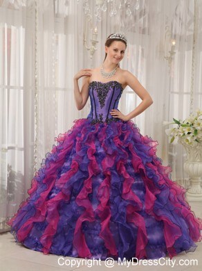 2013 Luxurious Ruffles Multi-color Appliques Quinceanera Dress