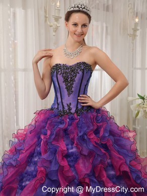 2013 Luxurious Ruffles Multi-color Appliques Quinceanera Dress