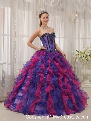 2013 Luxurious Ruffles Multi-color Appliques Quinceanera Dress