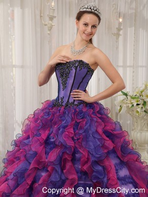 2013 Luxurious Ruffles Multi-color Appliques Quinceanera Dress