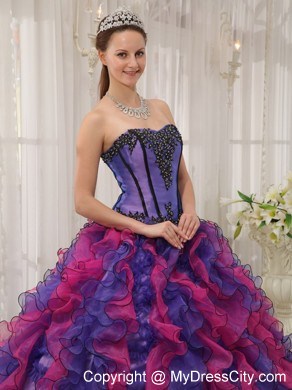 2013 Luxurious Ruffles Multi-color Appliques Quinceanera Dress