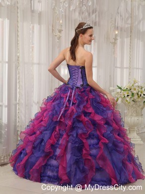 2013 Luxurious Ruffles Multi-color Appliques Quinceanera Dress