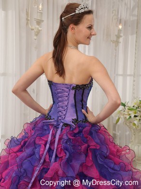 2013 Luxurious Ruffles Multi-color Appliques Quinceanera Dress