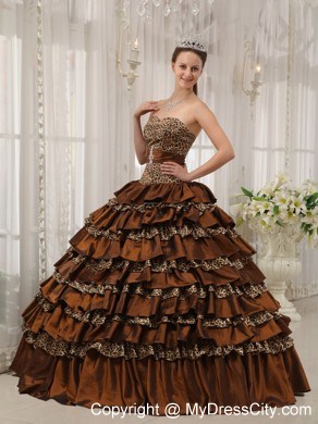 2013 Cheap Ruffled Layers Leopard Brown Dress For Quince