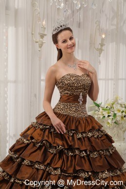 2013 Cheap Ruffled Layers Leopard Brown Dress For Quince