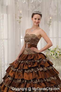 2013 Cheap Ruffled Layers Leopard Brown Dress For Quince