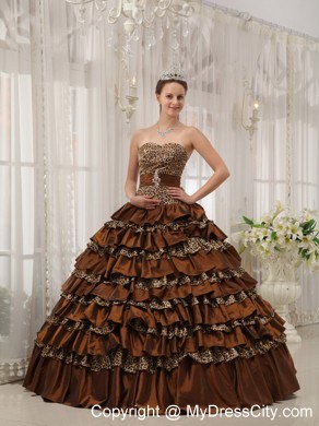 2013 Cheap Ruffled Layers Leopard Brown Dress For Quince