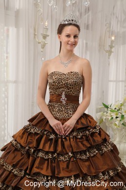 2013 Cheap Ruffled Layers Leopard Brown Dress For Quince