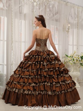 2013 Cheap Ruffled Layers Leopard Brown Dress For Quince