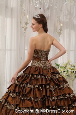 2013 Cheap Ruffled Layers Leopard Brown Dress For Quince