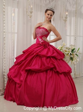 Coral Red Quinceanera Dress with Pick-ups and Beading on Sale