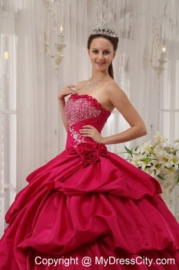 Coral Red Quinceanera Dress with Pick-ups and Beading on Sale