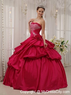 Coral Red Quinceanera Dress with Pick-ups and Beading on Sale