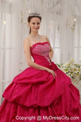 Coral Red Quinceanera Dress with Pick-ups and Beading on Sale