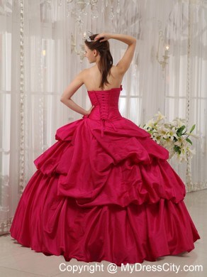 Coral Red Quinceanera Dress with Pick-ups and Beading on Sale