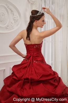 Simple Wine Red Puffy Pick-ups Beading Sweet Sixteen Dresses