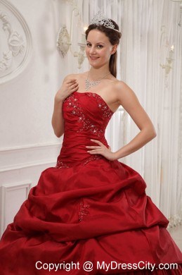 Simple Wine Red Puffy Pick-ups Beading Sweet Sixteen Dresses