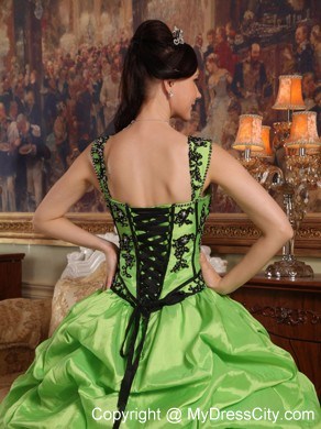 Spring Green Quinceanera Dress with Straps pick-ups Taffeta