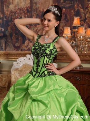 Spring Green Quinceanera Dress with Straps pick-ups Taffeta