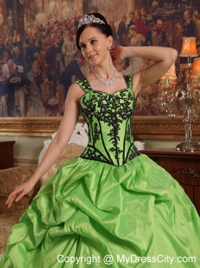 Spring Green Quinceanera Dress with Straps pick-ups Taffeta