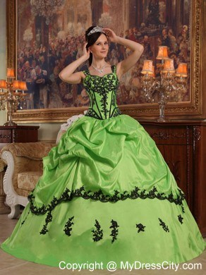 Spring Green Quinceanera Dress with Straps pick-ups Taffeta