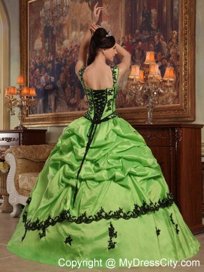 Spring Green Quinceanera Dress with Straps pick-ups Taffeta