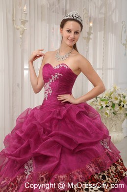 Burgundy Sweetheart Leopard Appliques Quinceanera Dress 2013